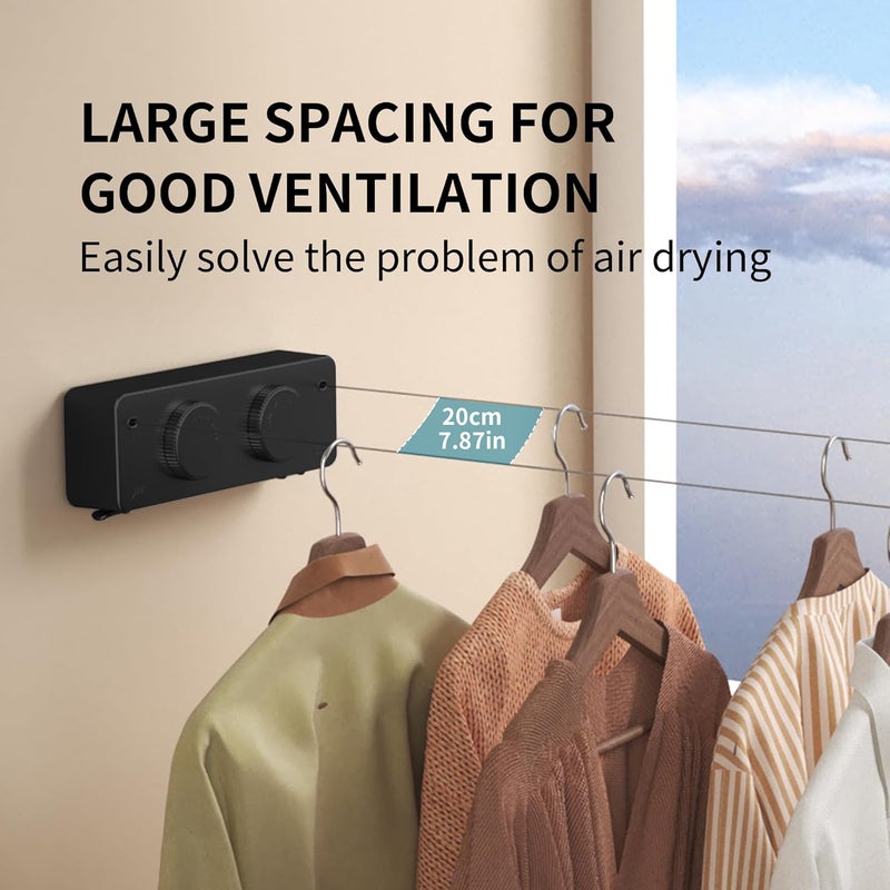 JOOM Retractable Clothesline Indoor Outdoor Clothes Line - Heavy Duty Clothes Drying Laundry Line - Wall Mounted Drying Rack - Air Dry Clothing Lock to Prevent Sagging (Two line,Black) - Image 5